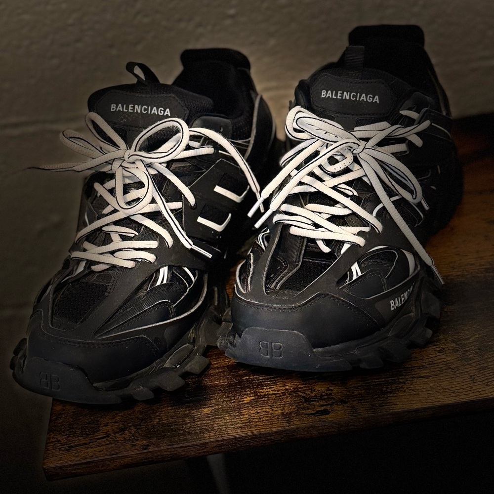 Balenciaga Men's Black and White Sneakers